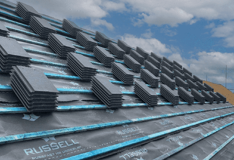 Image of underlayment for a roof and slate tiles